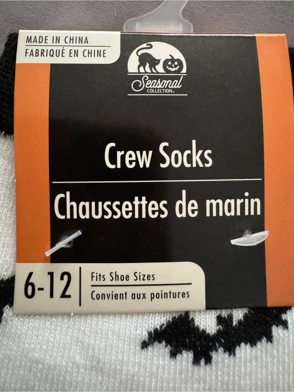Crew Socks - Black Bat Pattern on White - Unbranded
